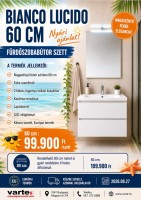 Bianco Lucido 60 cm komplett fürdőszobabútor szett, mosdóval, tükörrel, világítással együtt