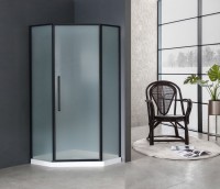 N-smart Diamond Black 90x90 cm ötszögletű zuhanykabin nyílóajtóval, fekete profillal, intim üveggel