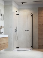 Radaway Essenza Black PDD 80x80 cm íves zuhanykabin, dupla nyíló ajtóval, fekete profillal