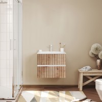 Bianco Lucido Woodfront 60 cm komplett fürdőszobabútor szett, mosdóval, tükörrel, világítással együt