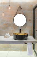 Invena Kos pultra tehető 42 cm kerek mosdó, fekete-arany színben