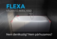 M-Acryl Flexa 189x81 cm vágható egyenes akril kád + ajándék vízszintező kádláb és peremrögzítő csoma