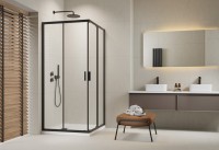 H2O Comfort D 100x80 cm szögletes, aszimmetrikus tolóajtós zuhanykabin, fekete kerettel