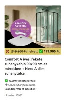 H2O Comfort A Black 90x90 cm zuhanykabin, fekete profillal + Nero A Slim lapos zuhanytálca + ST620 z