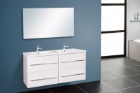 Wellis Nina 120 cm komplett fürdőszobabútor, 4 fiókkal, dupla öntött márvány mosdóval, fényes fehér 